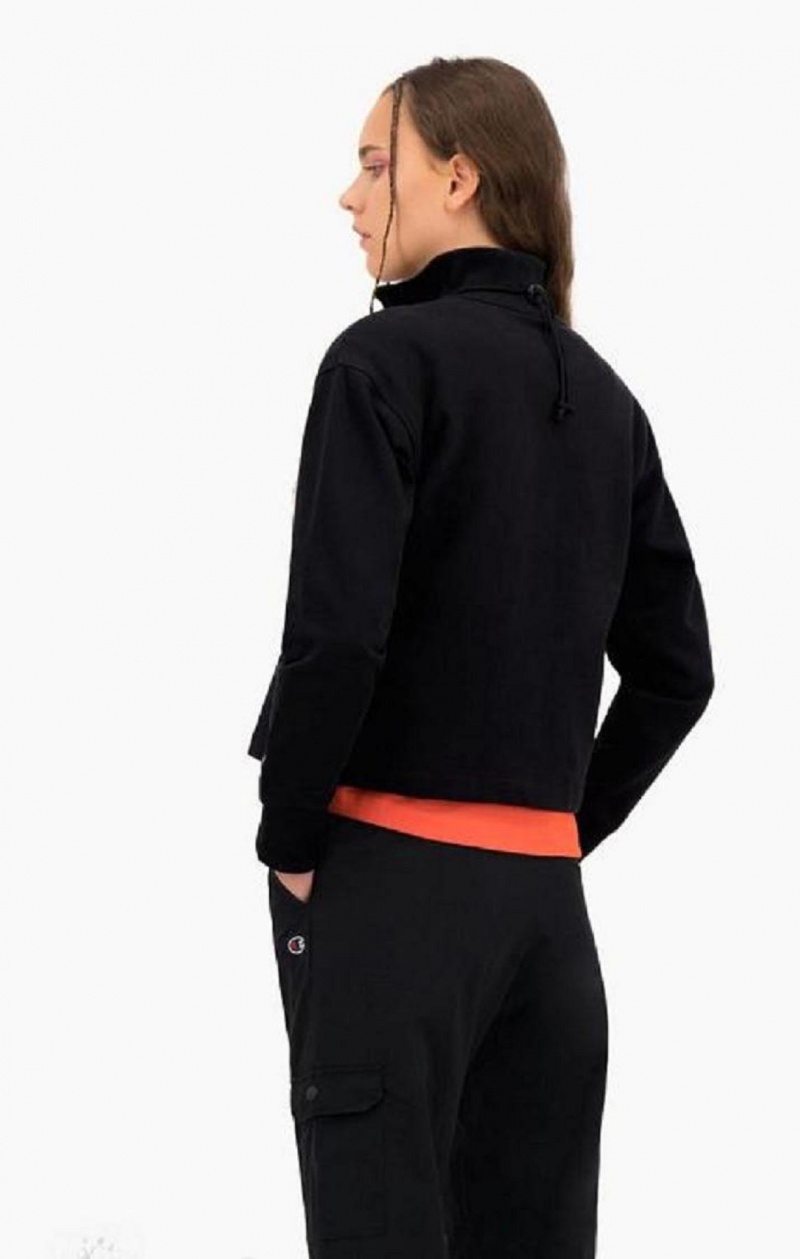 Sweats Champion Half Zip-Up High Neck Fleece Cropped Sweatshirt Femme Noir | 4098-VAKRG