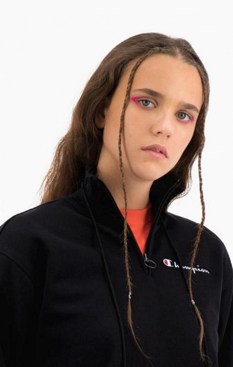 Sweats Champion Half Zip-Up High Neck Fleece Cropped Sweatshirt Femme Noir | 4098-VAKRG