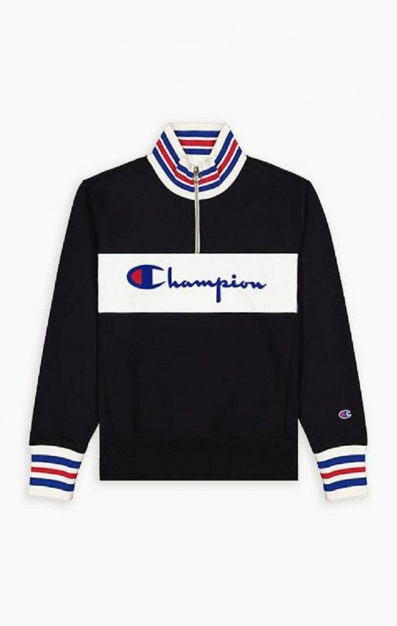 Sweats Champion Half Zip-Up Script Logo Sweatshirt Homme Noir | 1549-XBZAS