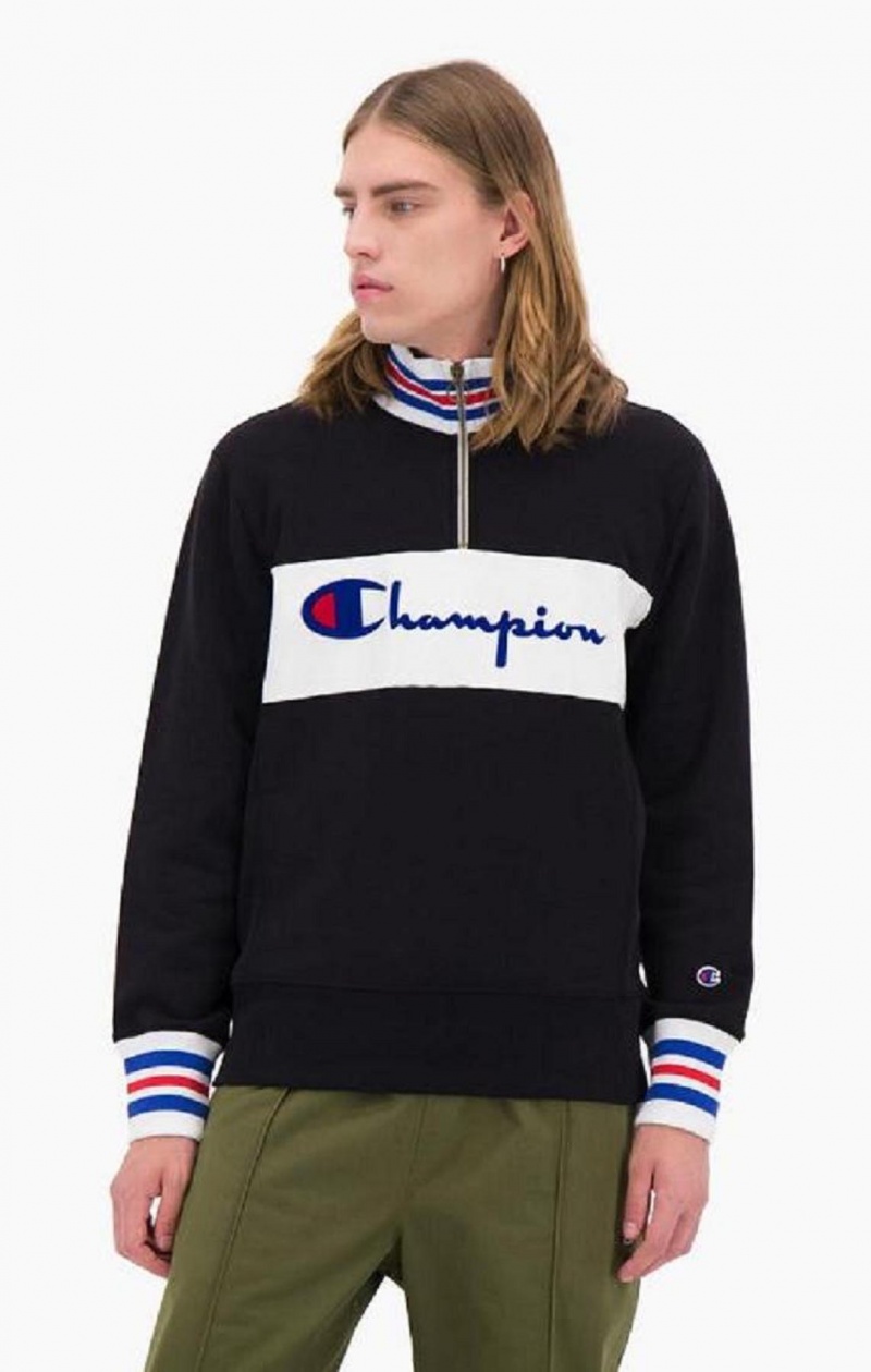 Sweats Champion Half Zip-Up Script Logo Sweatshirt Homme Noir | 1549-XBZAS