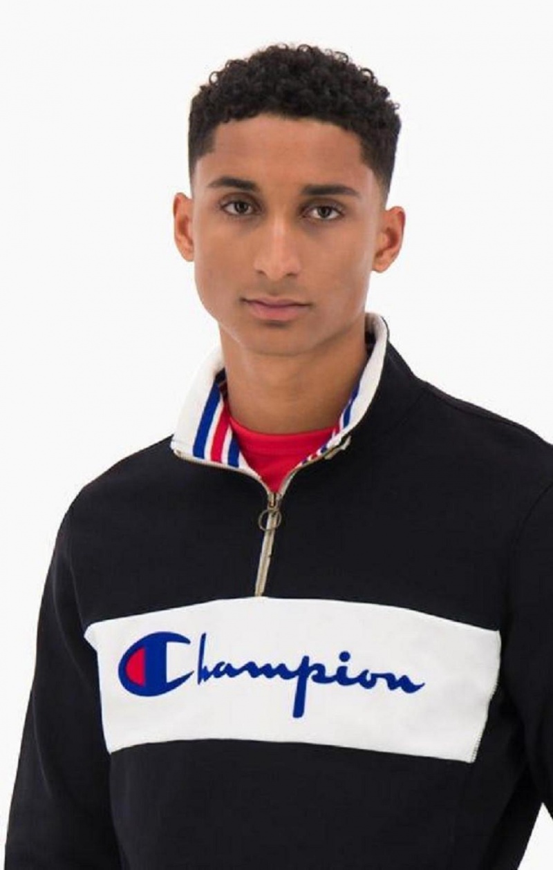 Sweats Champion Half Zip-Up Script Logo Sweatshirt Homme Noir | 0596-PVFKX