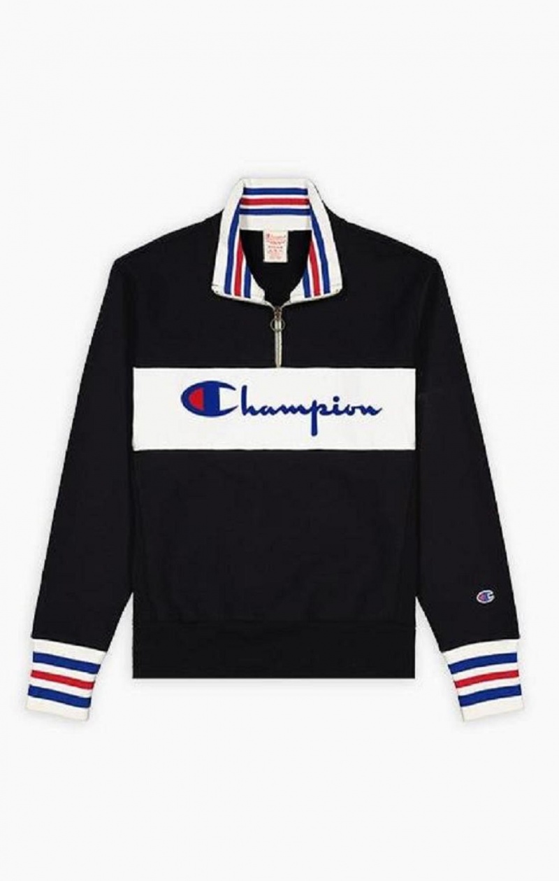 Sweats Champion Half Zip-Up Script Logo Sweatshirt Homme Noir | 0596-PVFKX