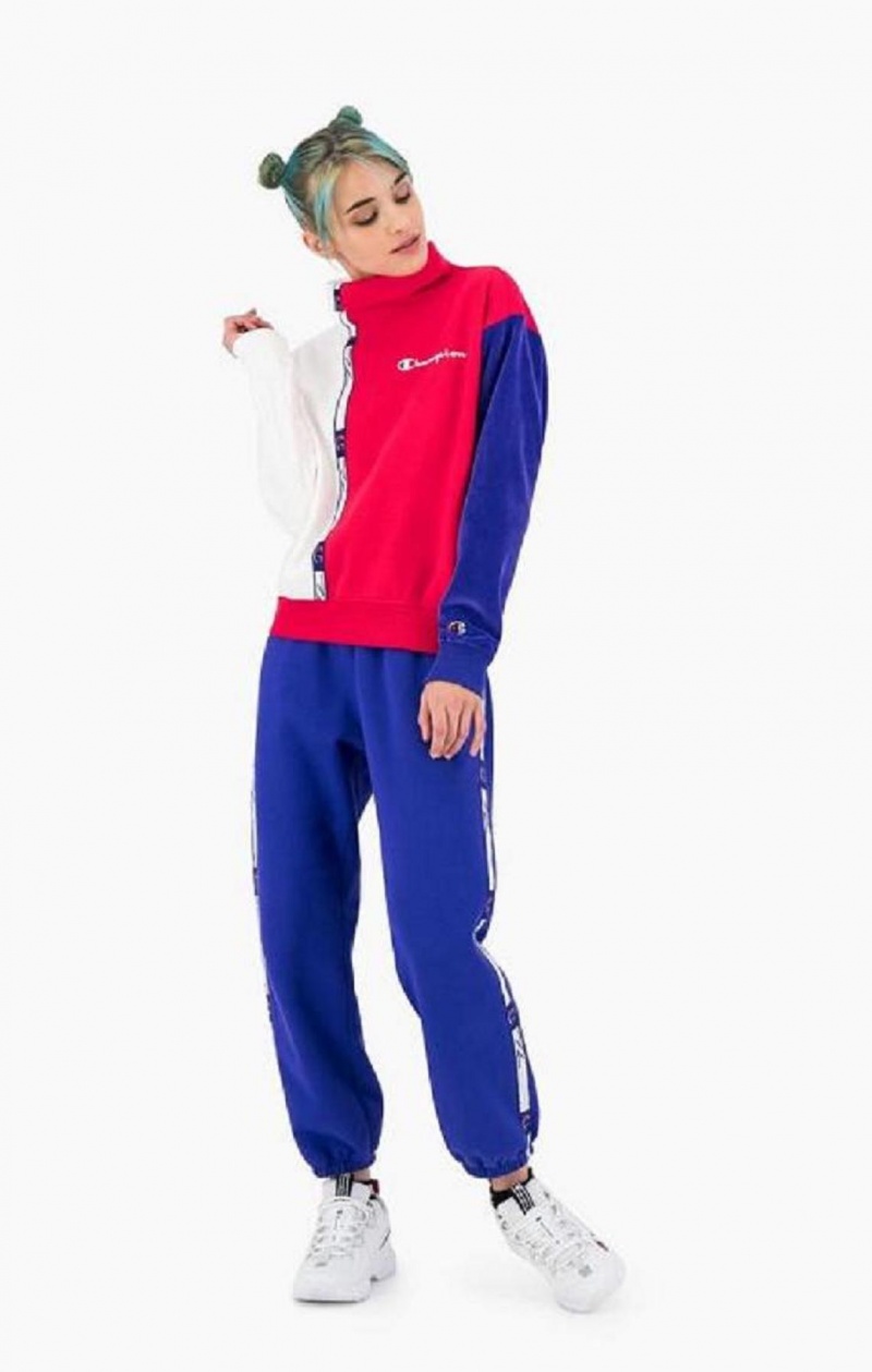 Sweats Champion High Neck Colour Block Retro Sweatshirt Femme Rouge Blanche | 7821-TECDJ