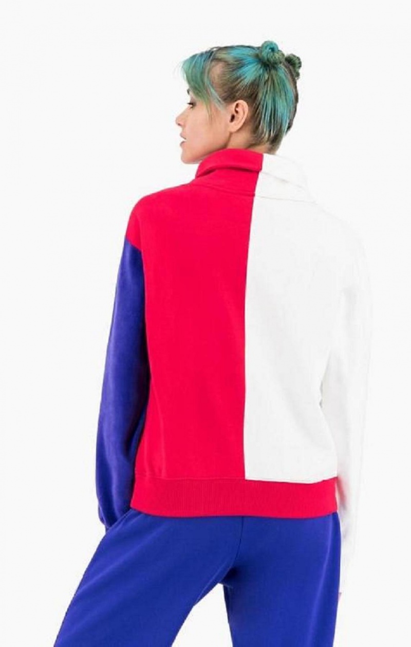 Sweats Champion High Neck Colour Block Retro Sweatshirt Femme Rouge Blanche | 7821-TECDJ