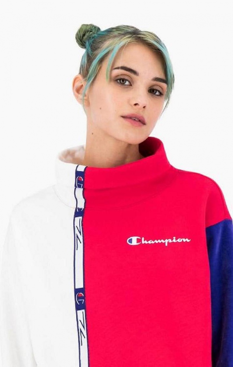 Sweats Champion High Neck Colour Block Retro Sweatshirt Femme Rouge Blanche | 7821-TECDJ