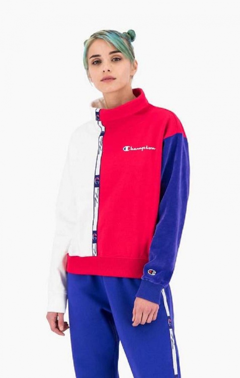 Sweats Champion High Neck Colour Block Retro Sweatshirt Femme Rouge Blanche | 7821-TECDJ