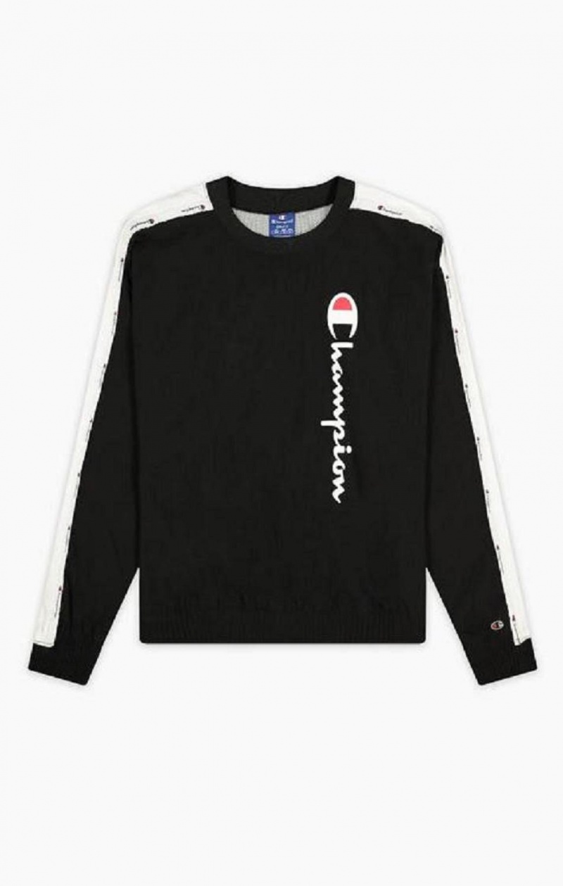 Sweats Champion Jacquard Logo Tape Piste Sweatshirt Femme Noir | 0593-BWTUC