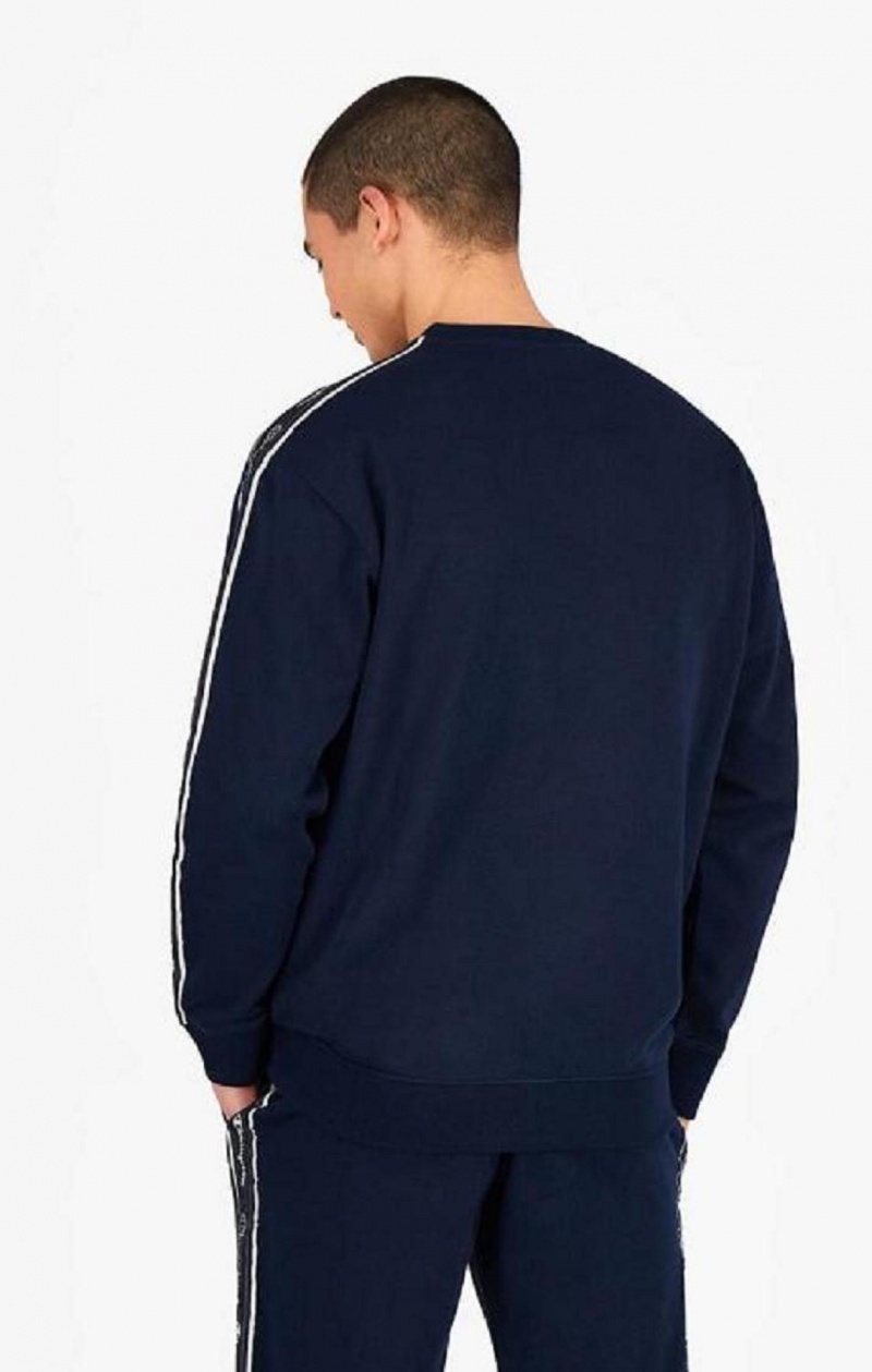 Sweats Champion Jacquard Logo Tape Sweatshirt Homme Bleu Foncé | 1479-GRWMP