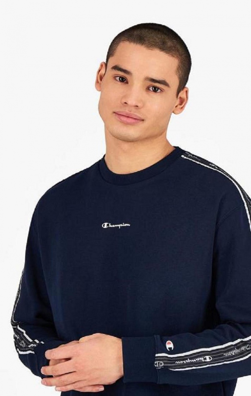 Sweats Champion Jacquard Logo Tape Sweatshirt Homme Bleu Foncé | 1479-GRWMP