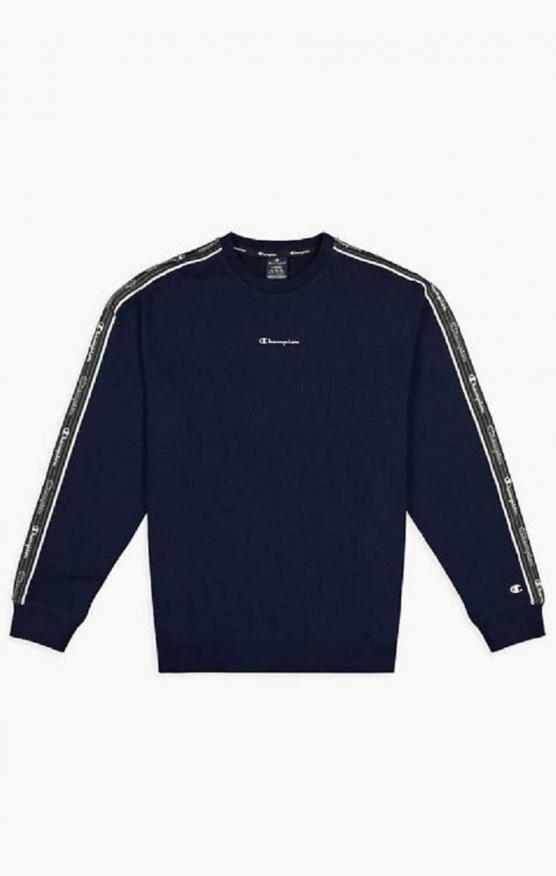 Sweats Champion Jacquard Logo Tape Sweatshirt Homme Bleu Foncé | 1479-GRWMP