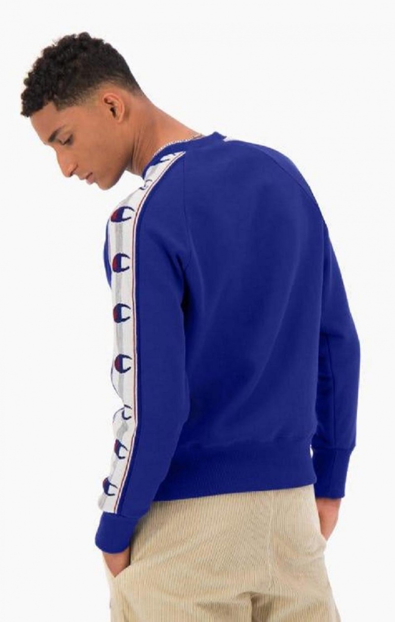 Sweats Champion Jacquard Logo Tape Sweatshirt Homme Bleu | 1283-RJXPG