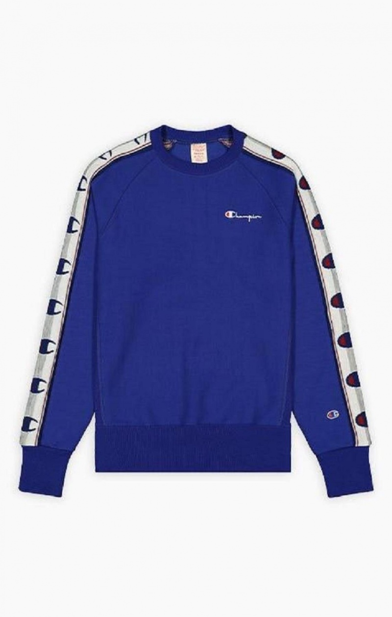 Sweats Champion Jacquard Logo Tape Sweatshirt Homme Bleu | 1283-RJXPG