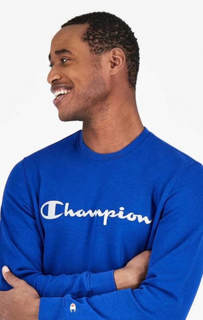 Sweats Champion Mesh Effect Script Logo Sweatshirt Homme Bleu | 8792-WLFKV