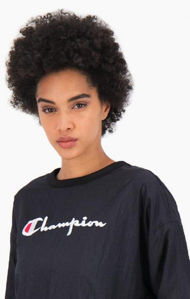 Sweats Champion Panel Detail Script Logo Sweatshirt Femme Noir | 1270-GDPFA