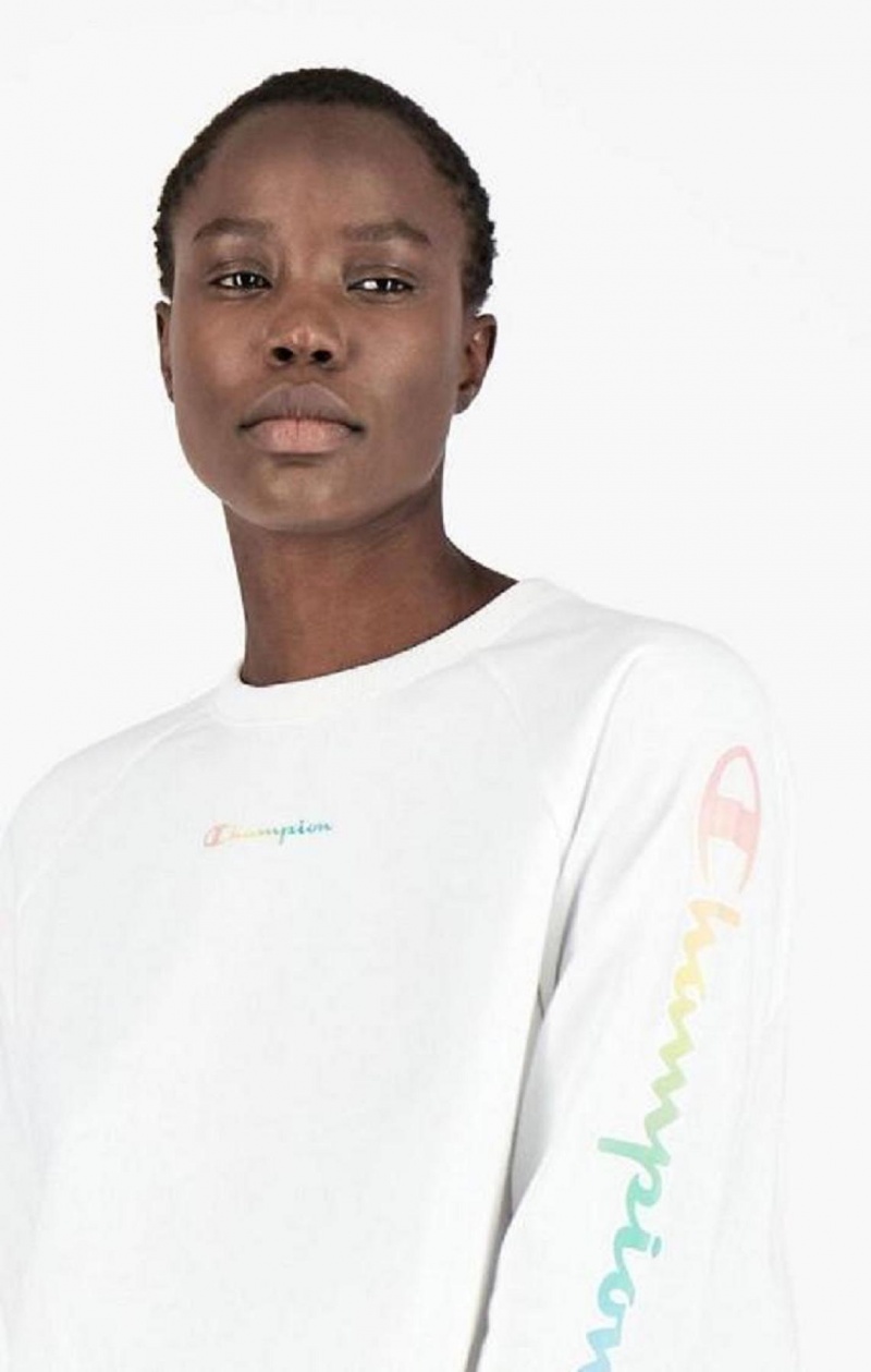 Sweats Champion Rainbow Script Logo Print Cropped Sweatshirt Femme Blanche | 9357-HNEMK