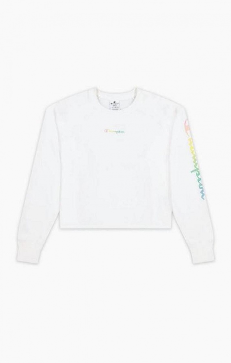 Sweats Champion Rainbow Script Logo Print Cropped Sweatshirt Femme Blanche | 9357-HNEMK