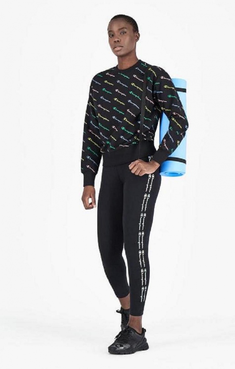 Sweats Champion Repeat Rainbow Script Logo Print Sweatshirt Femme Noir | 4076-ESPID