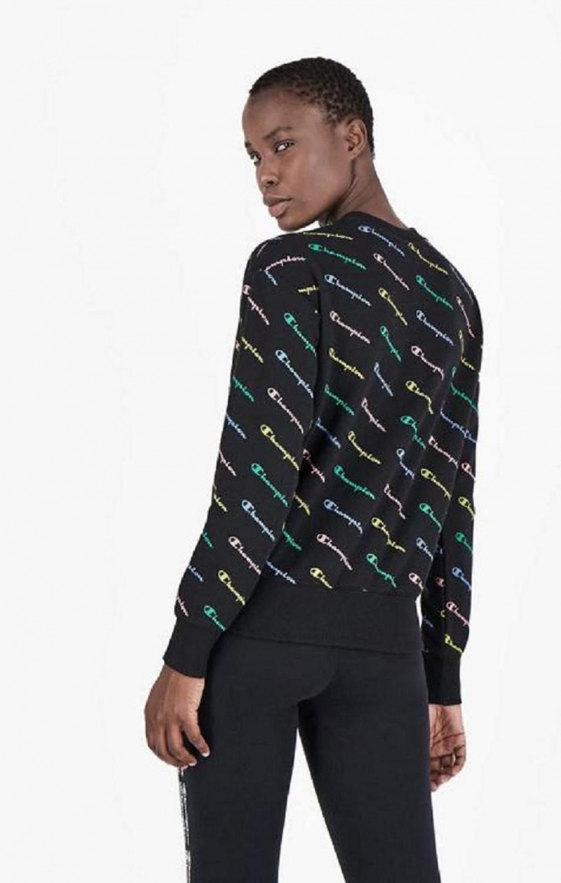 Sweats Champion Repeat Rainbow Script Logo Print Sweatshirt Femme Noir | 4076-ESPID