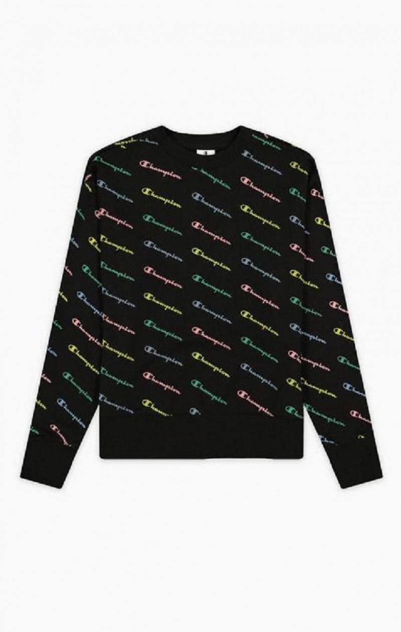 Sweats Champion Repeat Rainbow Script Logo Print Sweatshirt Femme Noir | 4076-ESPID