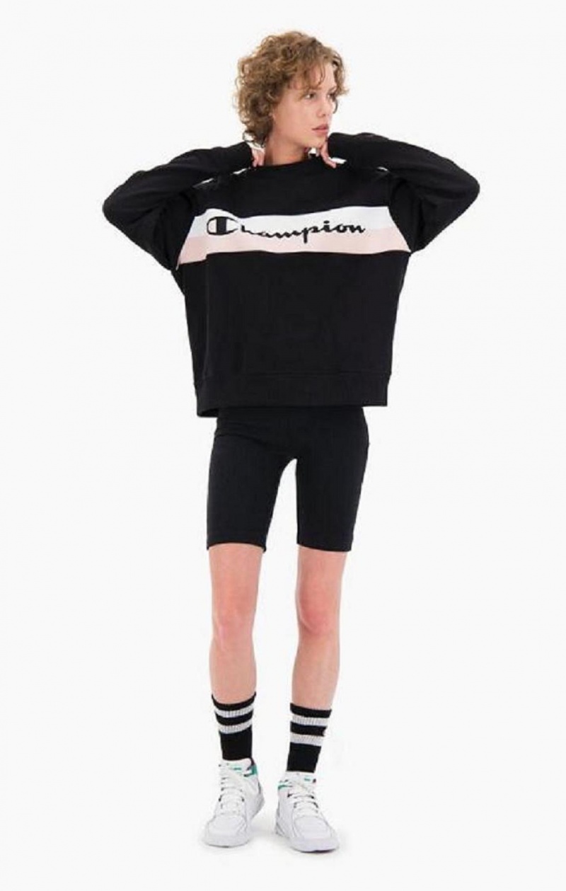 Sweats Champion Rib Insert Script Logo Coton Terry Sweatshirt Femme Noir | 8679-AGMKL