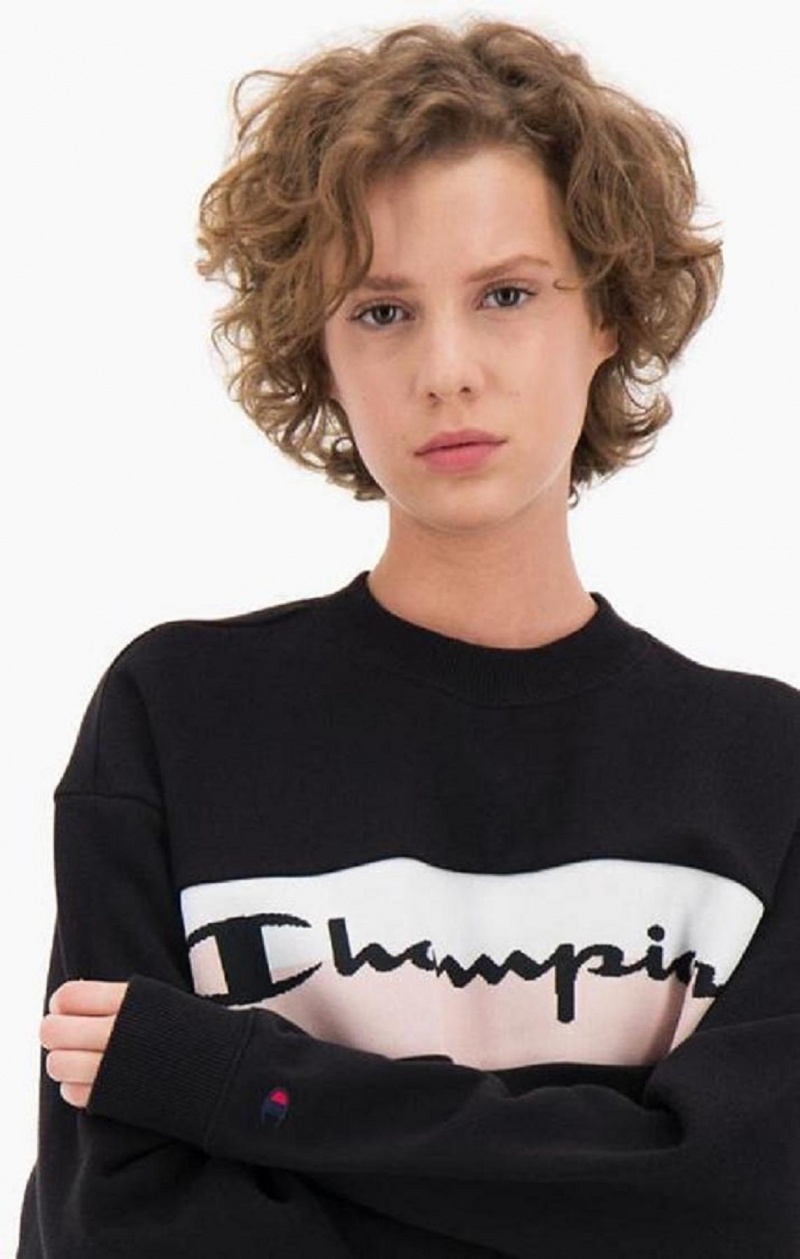 Sweats Champion Rib Insert Script Logo Coton Terry Sweatshirt Femme Noir | 8679-AGMKL