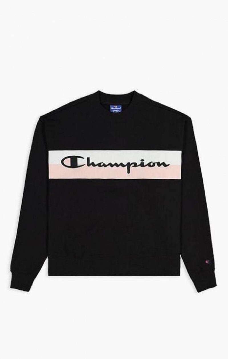 Sweats Champion Rib Insert Script Logo Coton Terry Sweatshirt Femme Noir | 8679-AGMKL