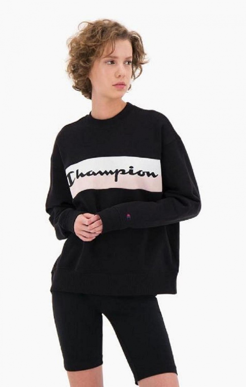 Sweats Champion Rib Insert Script Logo Coton Terry Sweatshirt Femme Noir | 8679-AGMKL