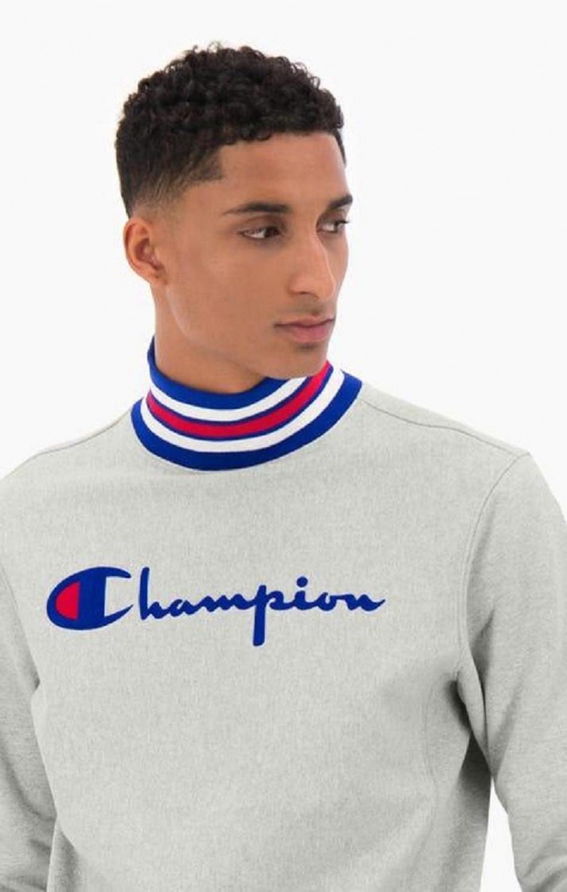 Sweats Champion Ringer Trim High Neck Reverse Weave Jumper Homme Grise Clair | 2674-HFPLG