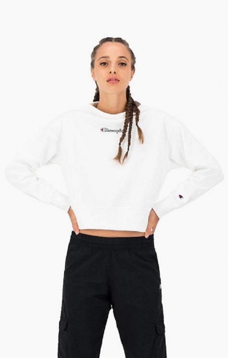 Sweats Champion Satin Stitch Script Logo Sweatshirt Femme Blanche | 7480-TROUX