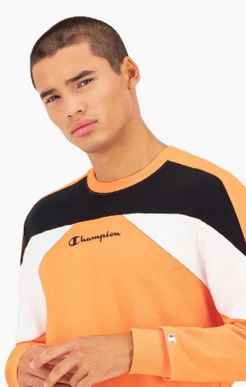 Sweats Champion Script Logo Colour Block Fleece Sweatshirt Homme Orange | 5214-YLGSA