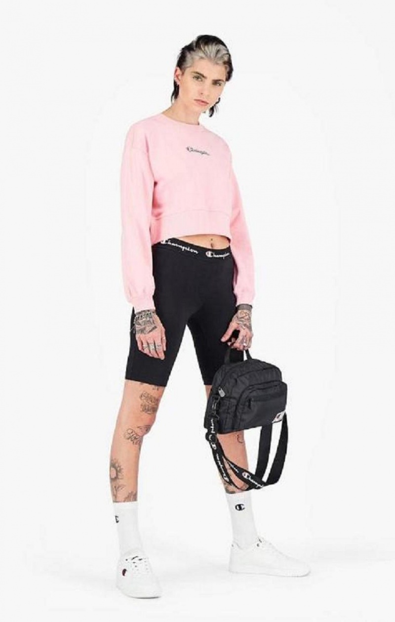 Sweats Champion Script Logo Cropped Boxy Sweatshirt Femme Rose | 5604-CLAFP