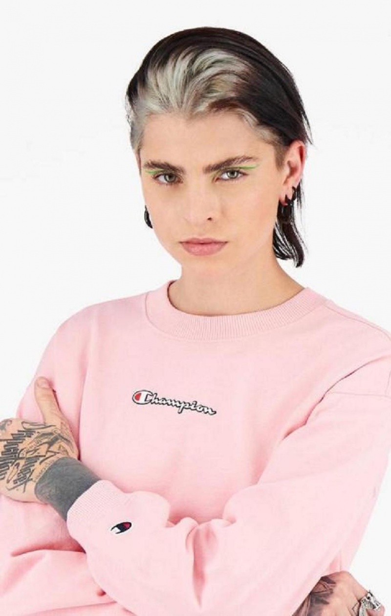 Sweats Champion Script Logo Cropped Boxy Sweatshirt Femme Rose | 5604-CLAFP