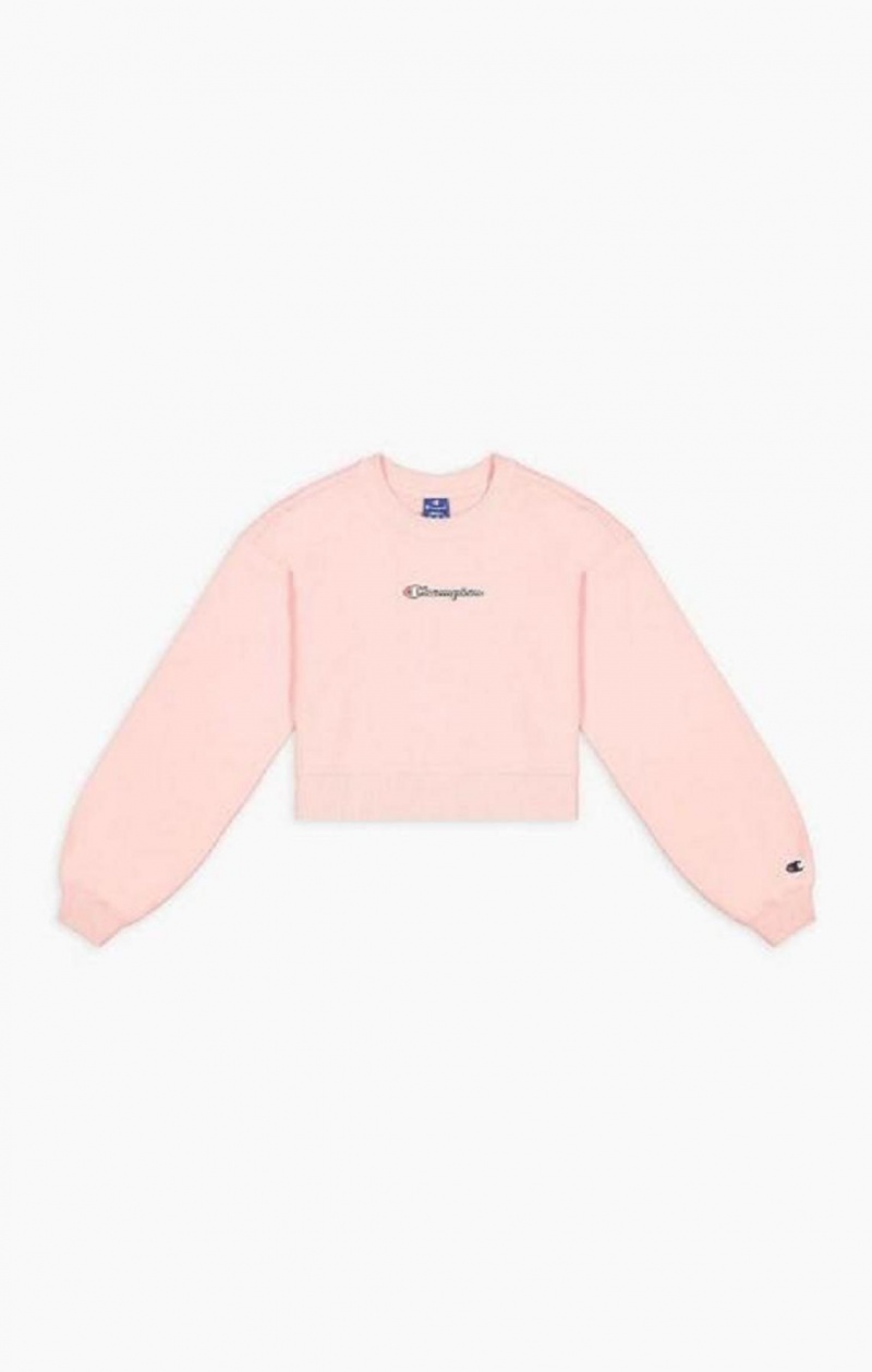 Sweats Champion Script Logo Cropped Boxy Sweatshirt Femme Rose | 5604-CLAFP