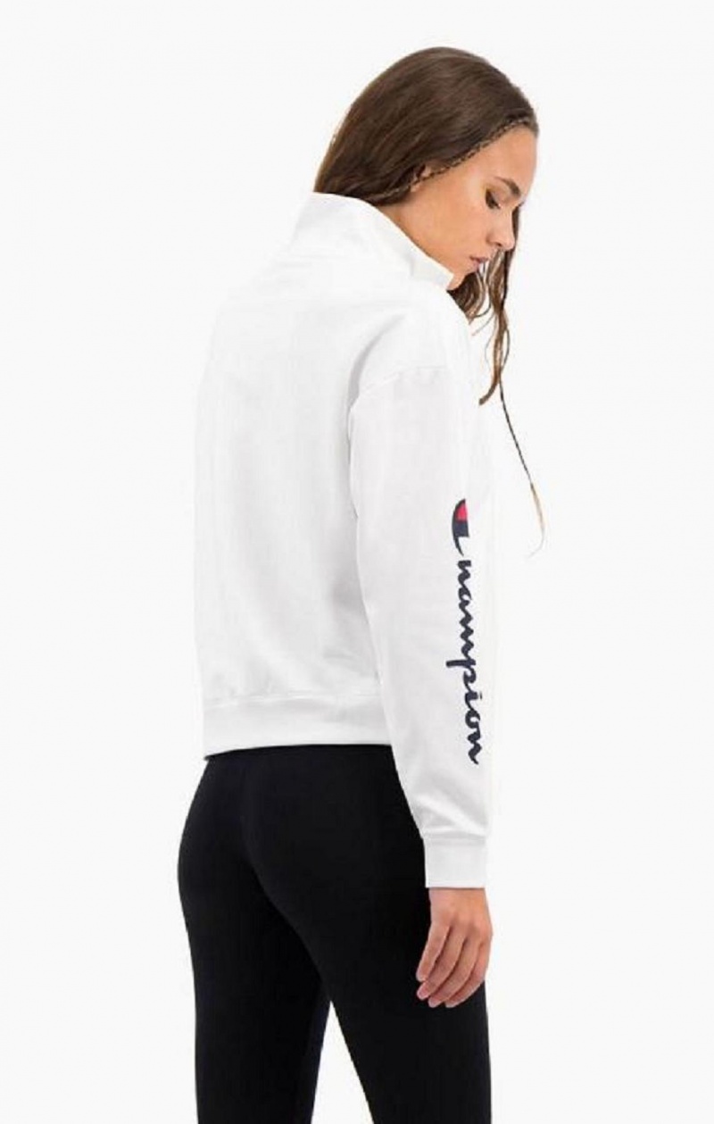 Sweats Champion Script Logo Half Zip-Up Shiny Fleece Sweatshirt Femme Blanche | 3092-KOAPX