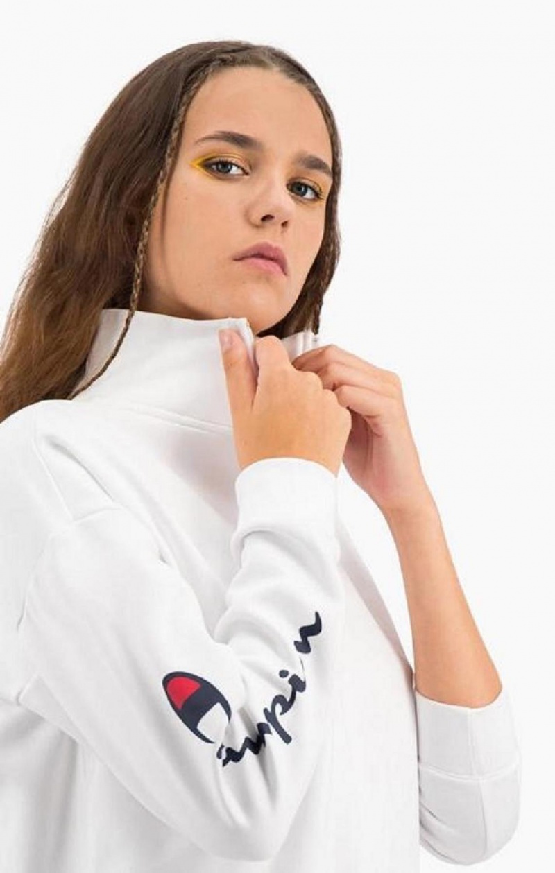 Sweats Champion Script Logo Half Zip-Up Shiny Fleece Sweatshirt Femme Blanche | 3092-KOAPX