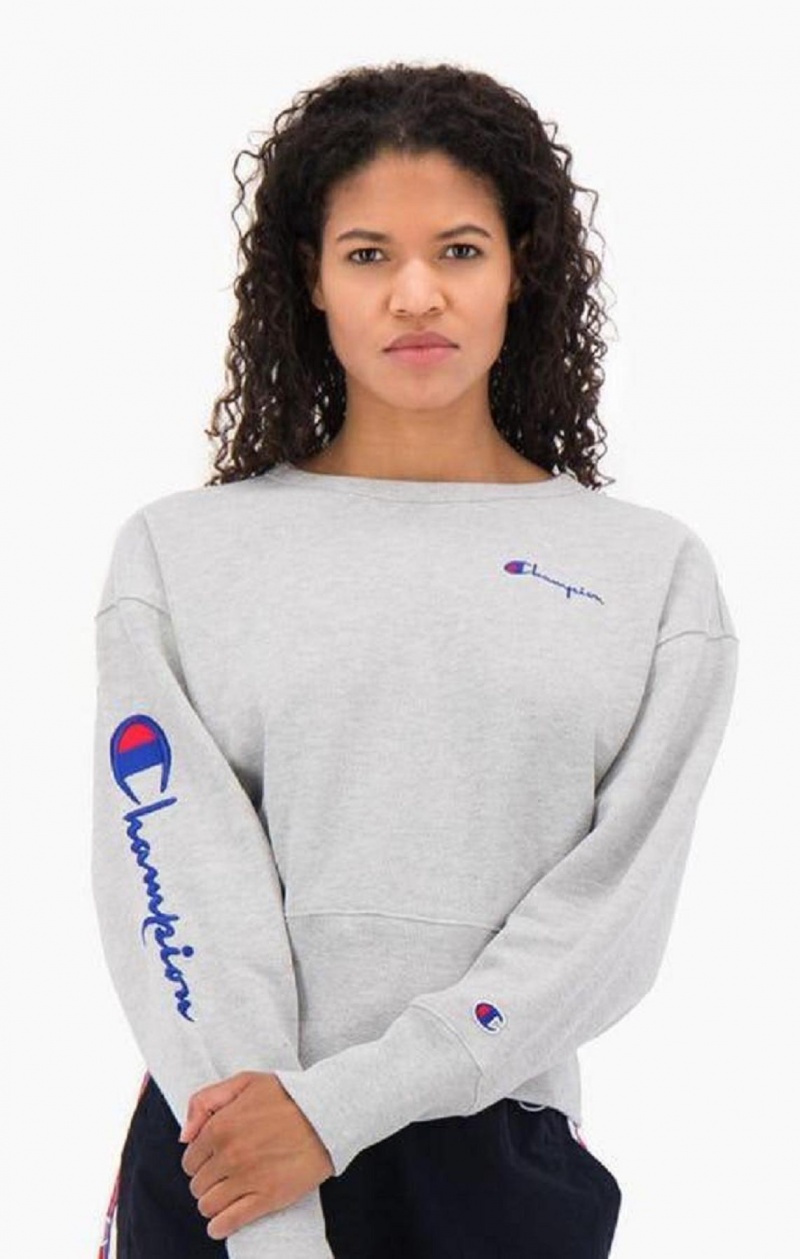 Sweats Champion Script Logo High Rib Reverse Weave Sweatshirt Femme Grise Clair | 6193-NBAVD