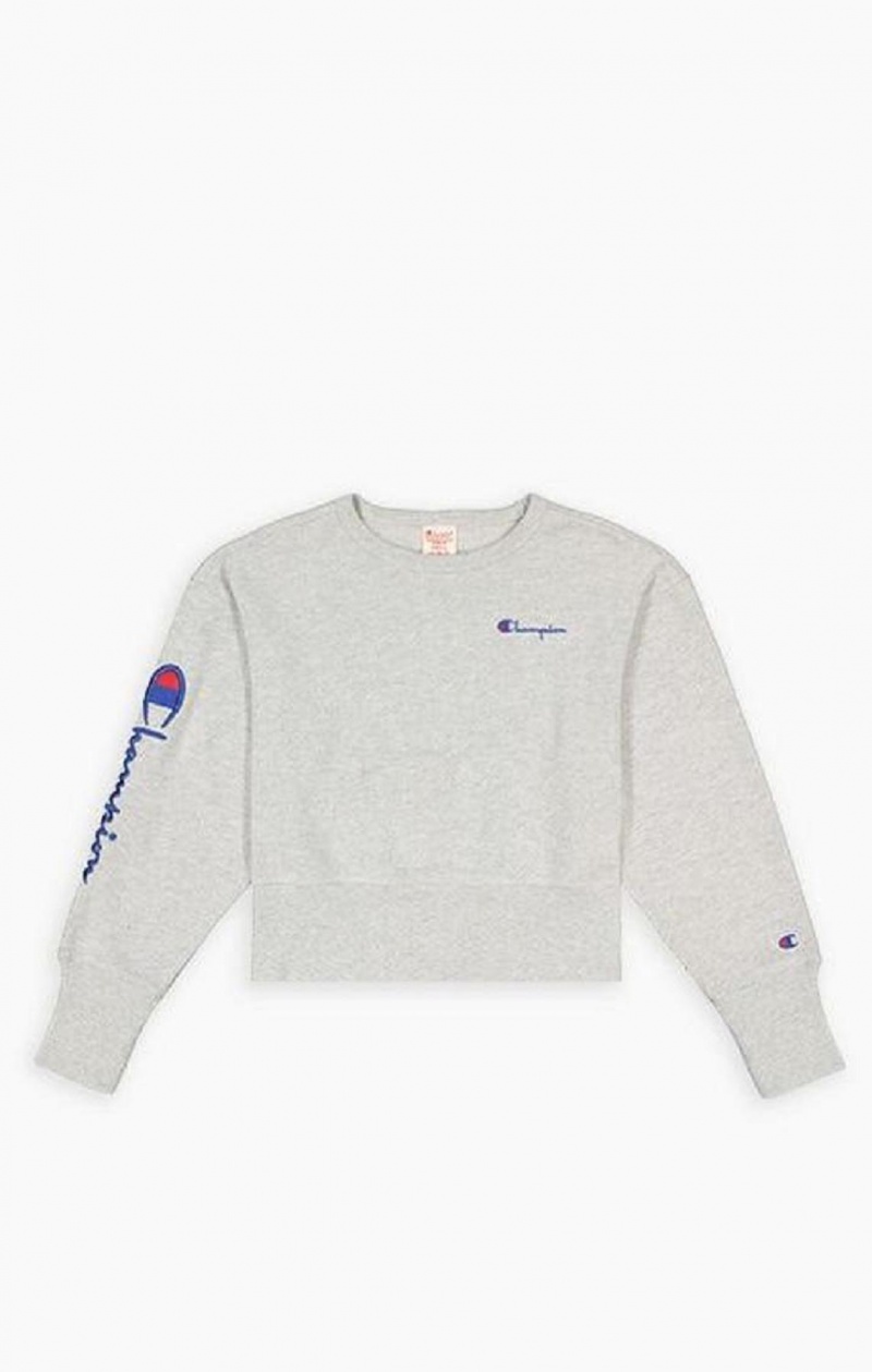 Sweats Champion Script Logo High Rib Reverse Weave Sweatshirt Femme Grise Clair | 6193-NBAVD