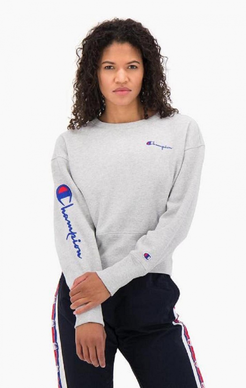 Sweats Champion Script Logo High Rib Reverse Weave Sweatshirt Femme Grise Clair | 6193-NBAVD