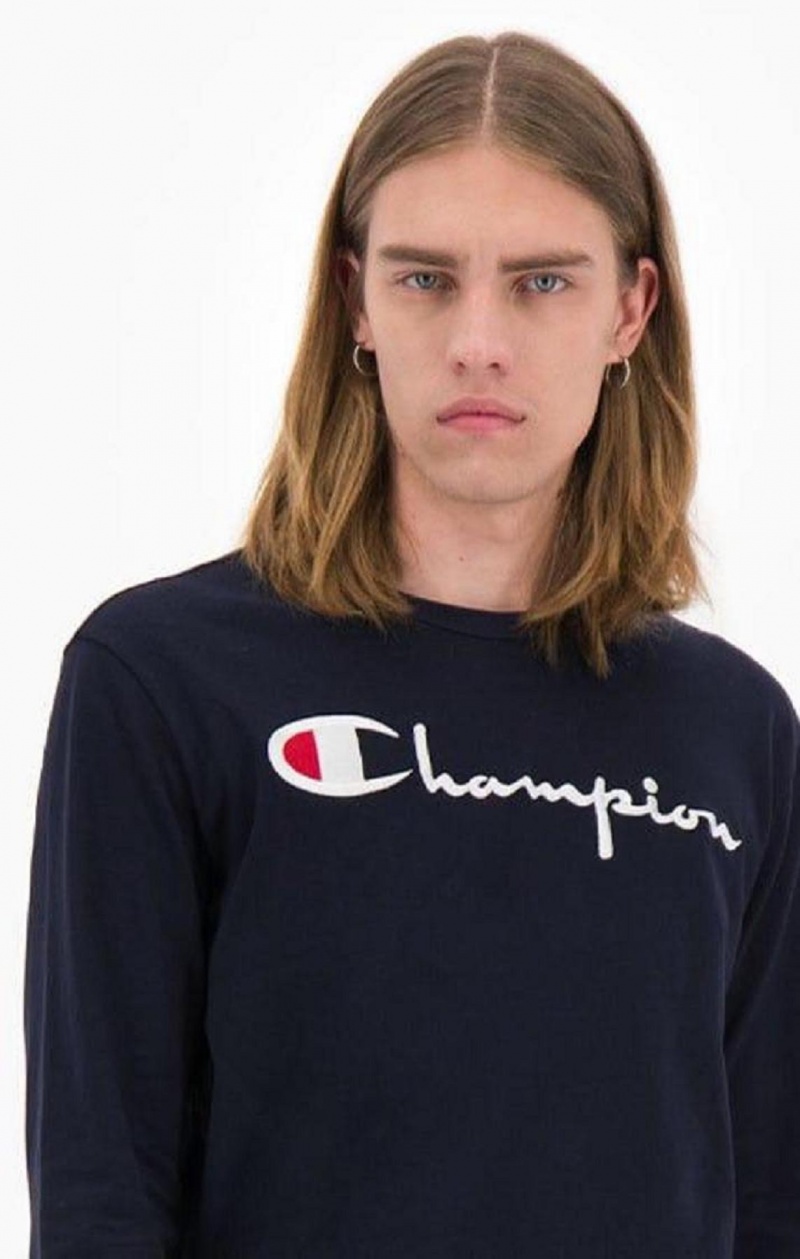 Sweats Champion Script Logo Jersey Sweatshirt Homme Bleu Foncé | 3269-ZPCUG