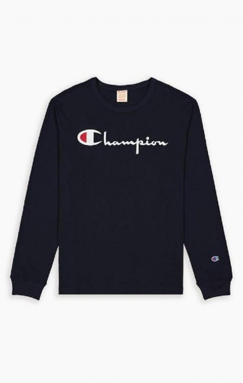 Sweats Champion Script Logo Jersey Sweatshirt Homme Bleu Foncé | 3269-ZPCUG