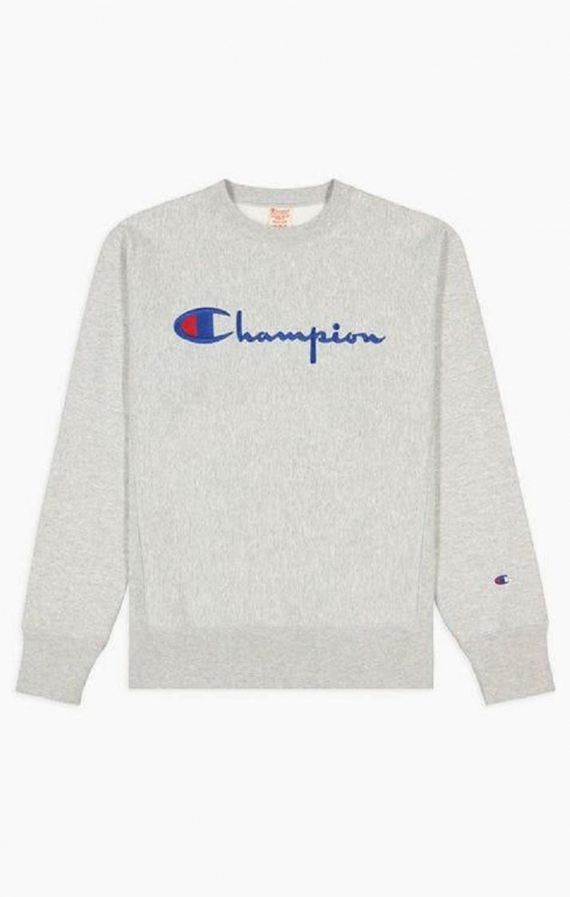 Sweats Champion Script Logo Reverse Weave Sweatshirt Homme Grise Clair | 9471-URHYF