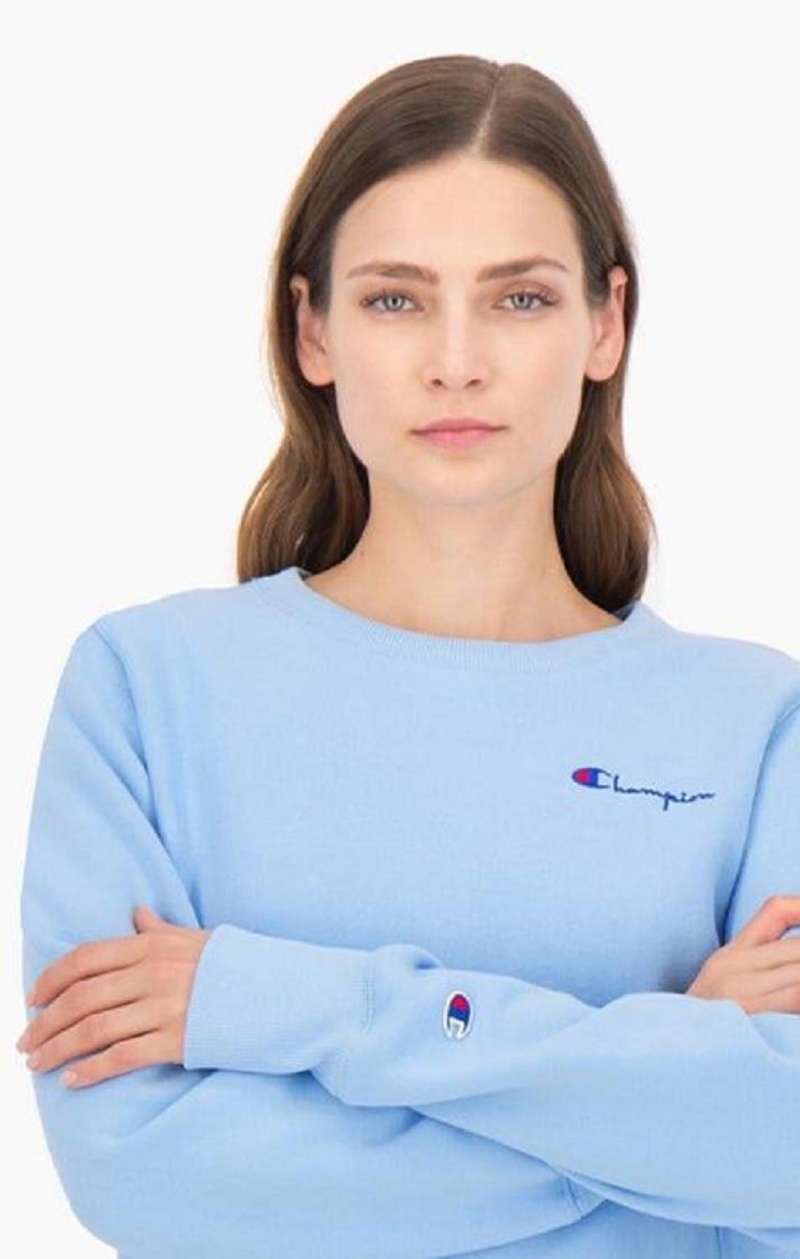 Sweats Champion Small Script Logo Reverse Weave Sweatshirt Femme Bleu Clair | 9574-OPFQS