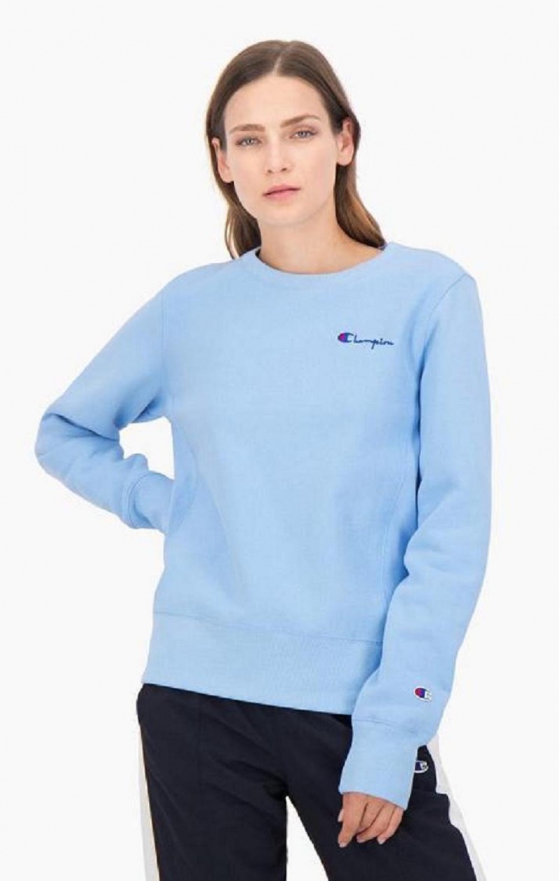 Sweats Champion Small Script Logo Reverse Weave Sweatshirt Femme Bleu Clair | 9574-OPFQS