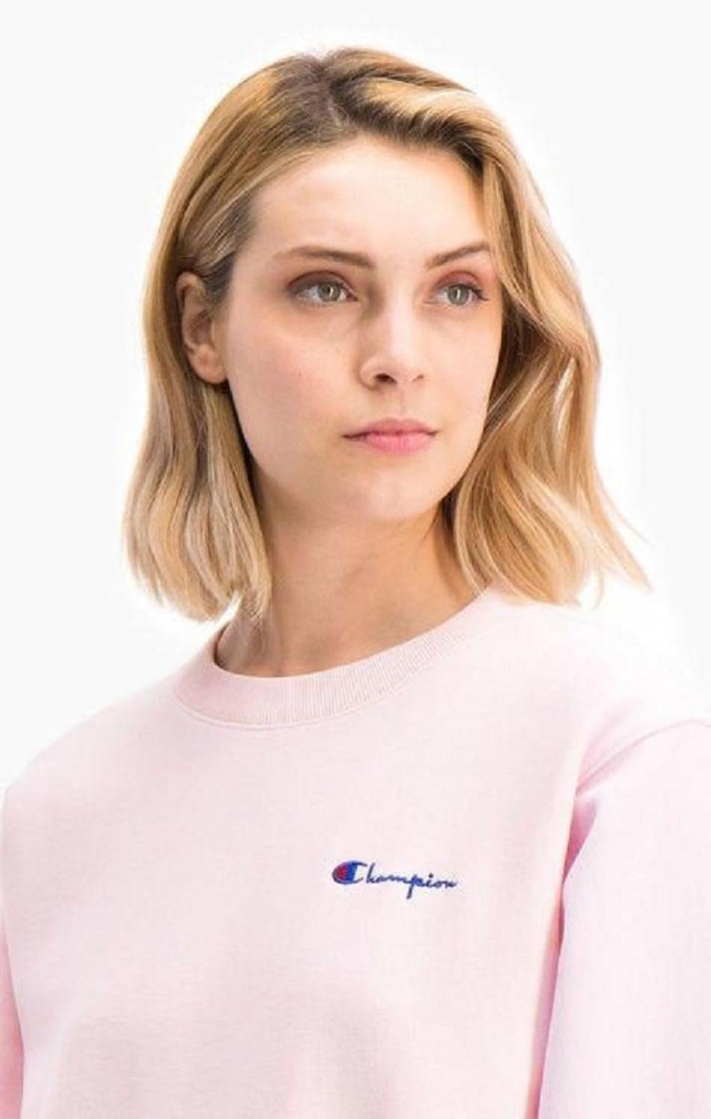 Sweats Champion Small Script Logo Reverse Weave Sweatshirt Femme Rose | 6480-JUAKN