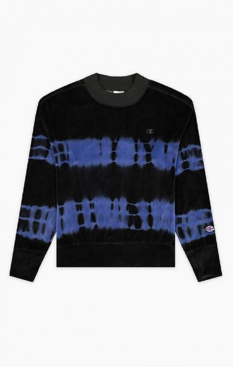 Sweats Champion Tie Dye C Logo Velour Sweatshirt Femme Bleu Foncé | 5476-NYRLK