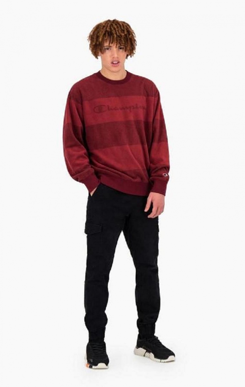 Sweats Champion Tonal Stripe Script Logo Fleece Sweatshirt Homme Bordeaux | 6028-OPLXZ