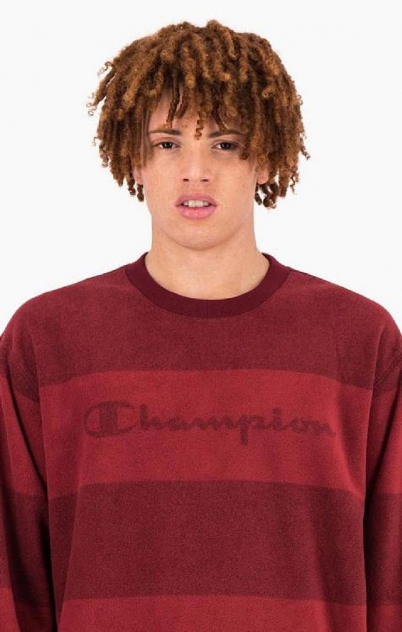 Sweats Champion Tonal Stripe Script Logo Fleece Sweatshirt Homme Bordeaux | 6028-OPLXZ