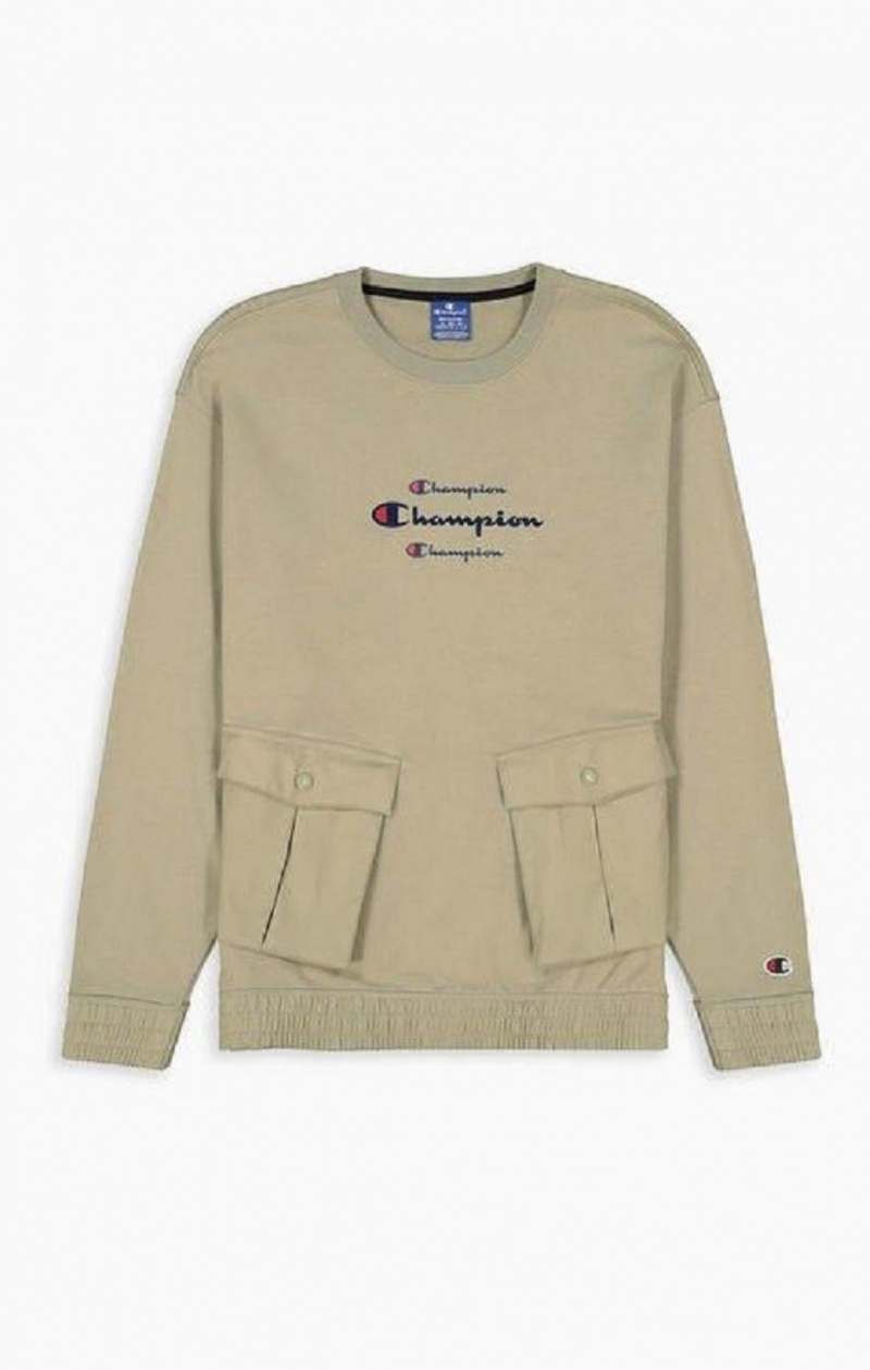 Sweats Champion Triple Script Logo Cargo Pocket Sweatshirt Homme Beige | 1539-PLXKF