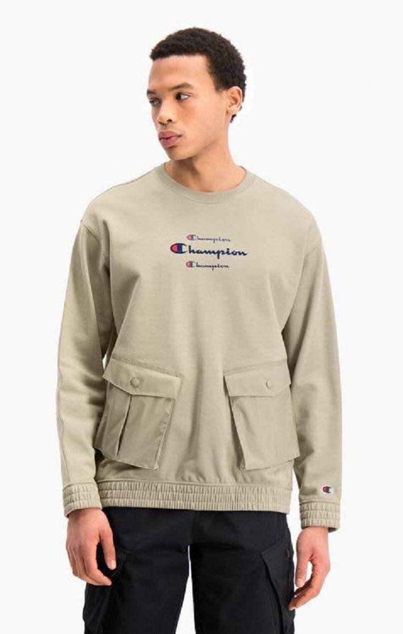 Sweats Champion Triple Script Logo Cargo Pocket Sweatshirt Homme Beige | 1539-PLXKF