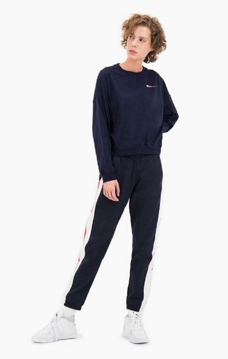 Sweats Champion Two Tone Logo Stripe Back Sweatshirt Femme Bleu Foncé | 9875-NMSAP